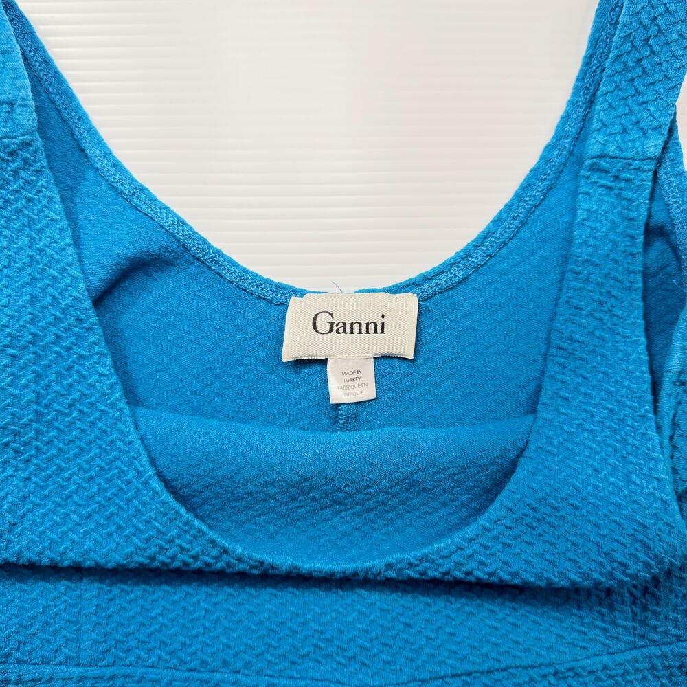 Ganni Peplum Top Women’s Small Blue Summer Dopamine Dressing Scandi Euro Coastal - Picture 9 of 13